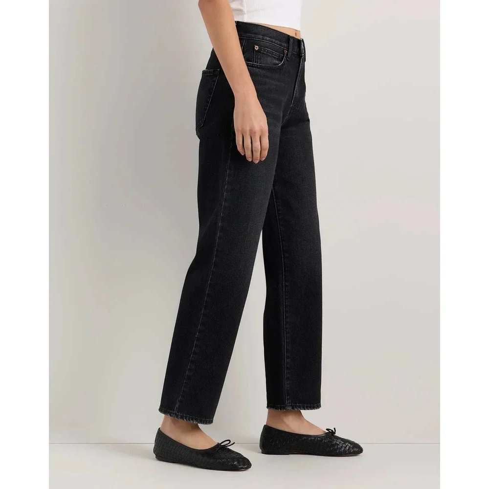 Quince Bella Rigid Straight Leg Jeans Graphite Black Denim Size 24 Inseam 26 NWT